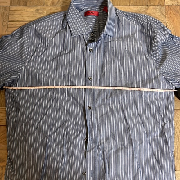 hugo boss red label grey blue striped shirt button down size 15.5 32/33 small - Picture 4 of 7